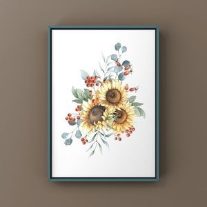 Modern minimalist boho fall floral bunch home decor wall art print watercolor